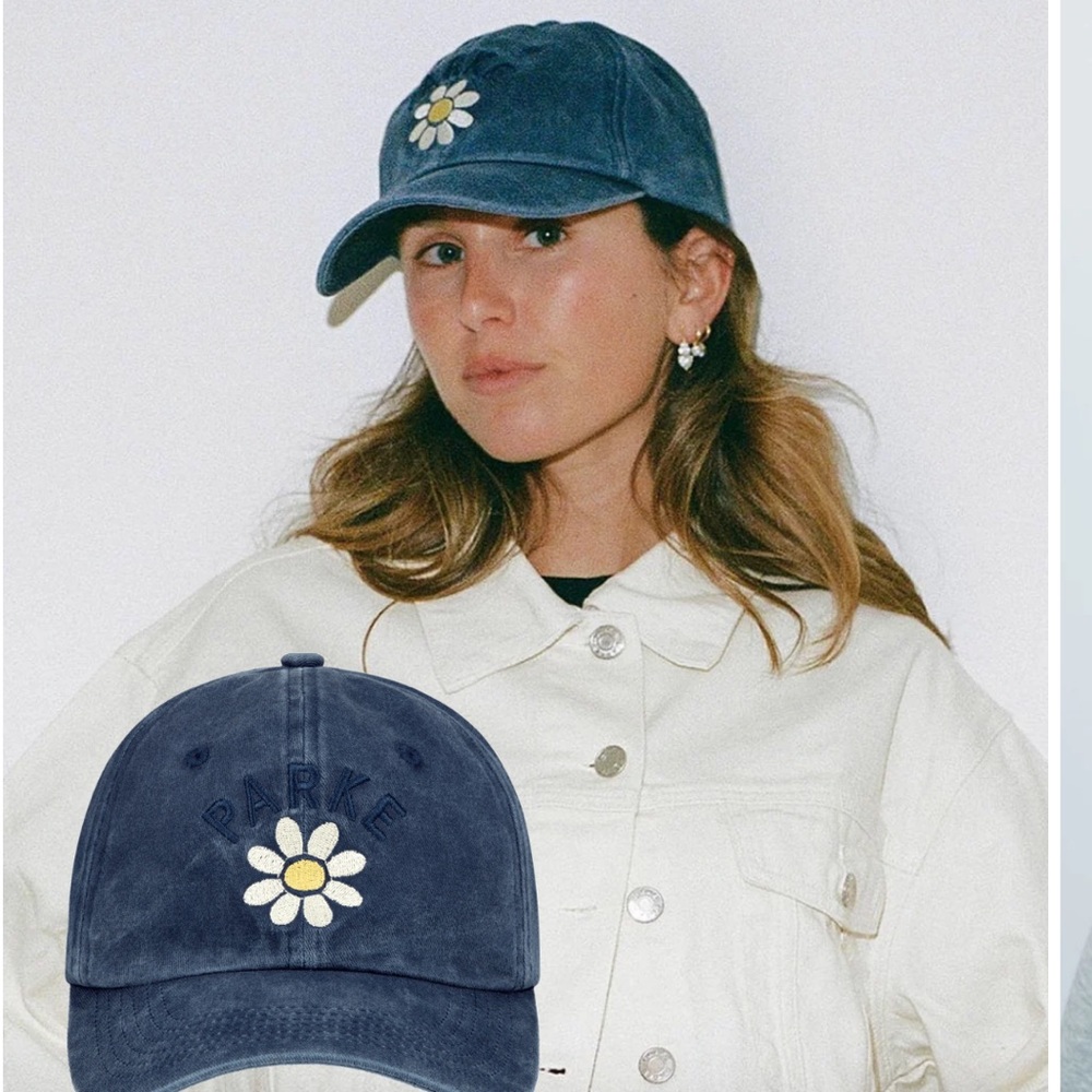 Parke Navy Daisy Embroidered Cotton Baseball Cap